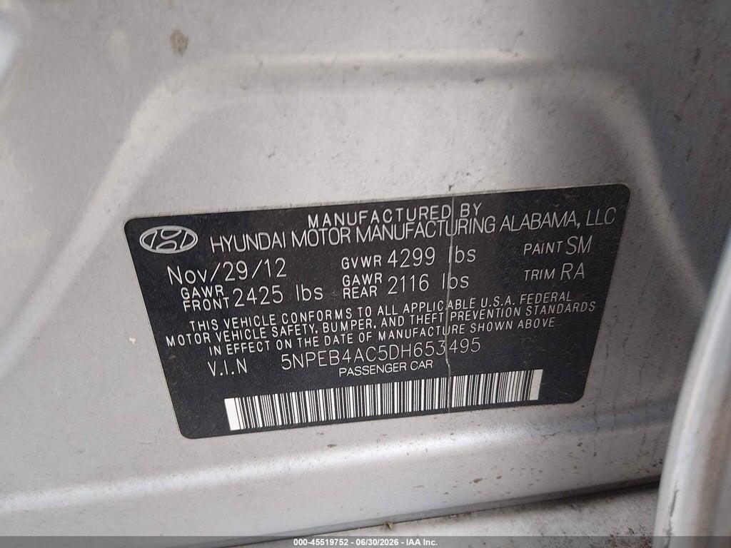 5NPEB4AC5DH653495 2013 HYUNDAI SONATA photo no. 9
