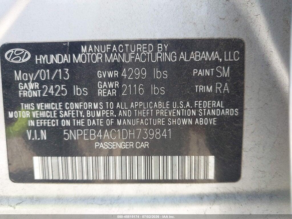 5NPEB4AC1DH739841 2013 HYUNDAI SONATA photo no. 9