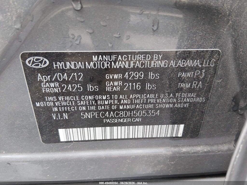 5NPEC4AC8DH505354 2013 HYUNDAI SONATA photo no. 9