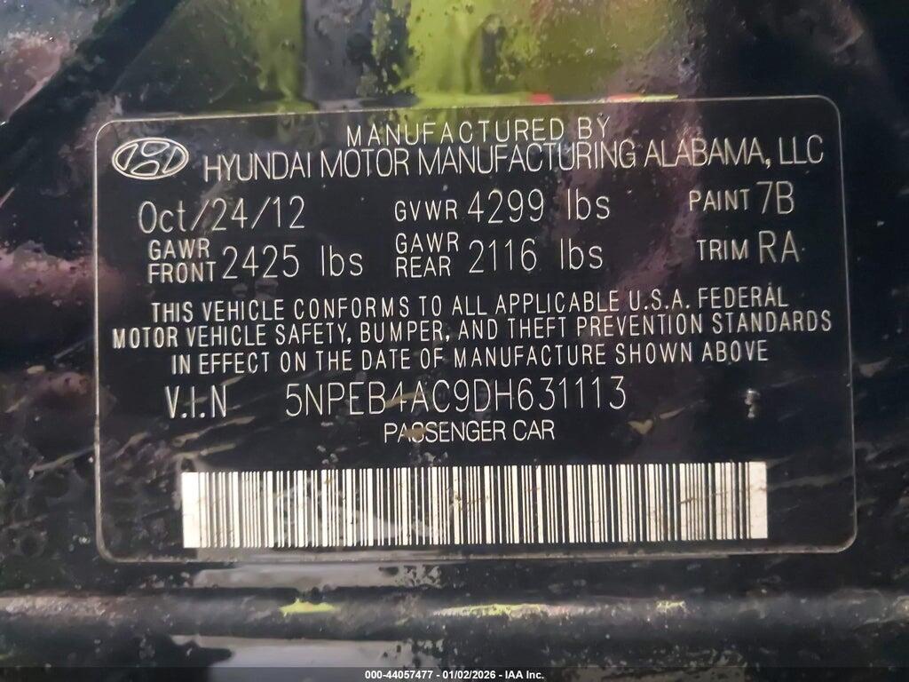 5NPEB4AC9DH631113 2013 HYUNDAI SONATA photo no. 9