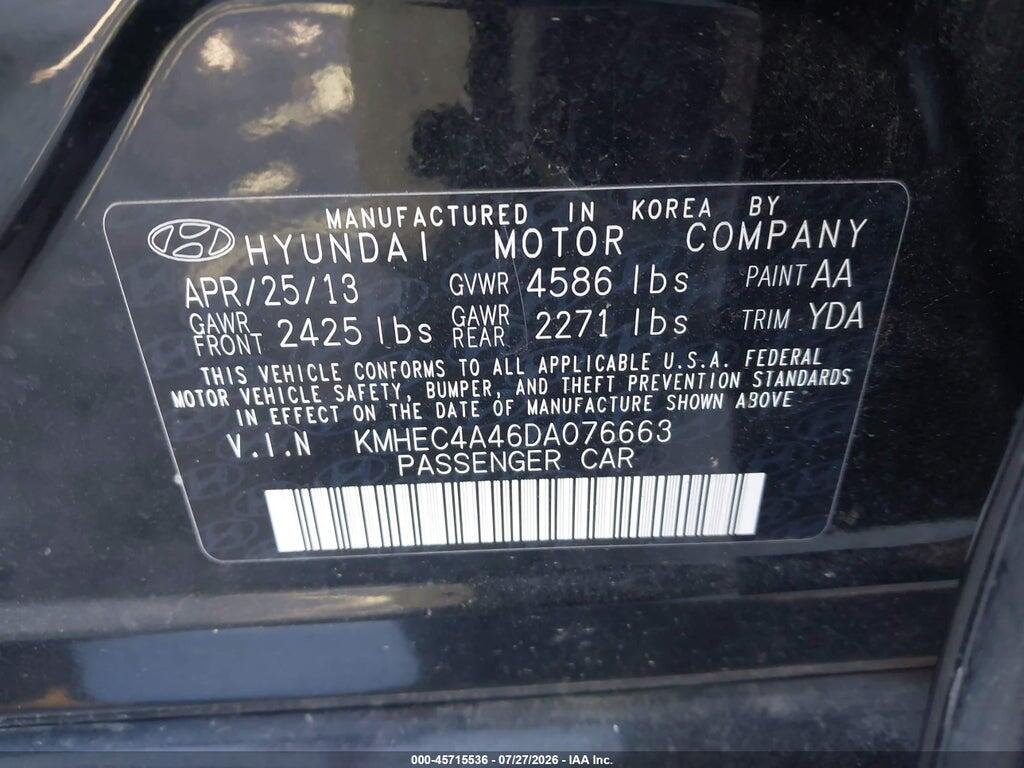 KMHEC4A46DA076663 2013 HYUNDAI SONATA HYBRID photo no. 9