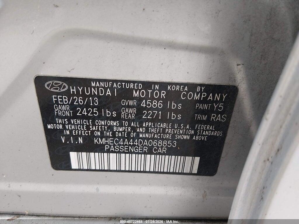 KMHEC4A44DA068853 2013 HYUNDAI SONATA HYBRID photo no. 9