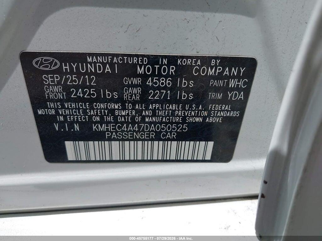 KMHEC4A47DA050525 2013 HYUNDAI SONATA HYBRID photo no. 9