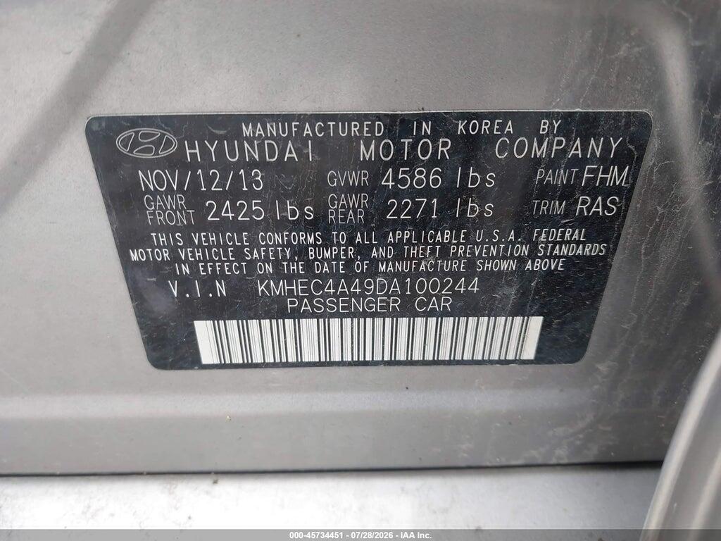 KMHEC4A49DA100244 2013 HYUNDAI SONATA HYBRID photo no. 9