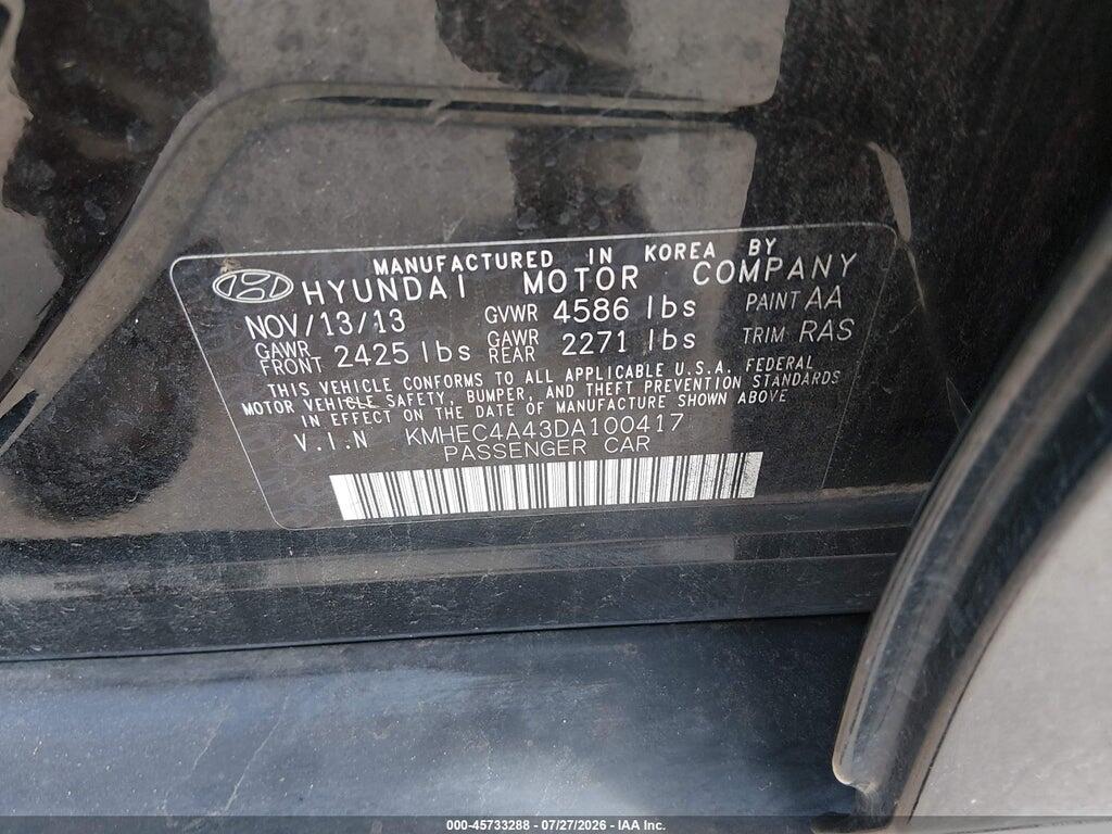KMHEC4A43DA100417 2013 HYUNDAI SONATA HYBRID photo no. 9