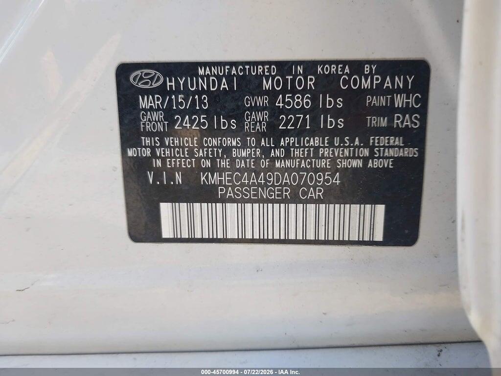 KMHEC4A49DA070954 2013 HYUNDAI SONATA HYBRID photo no. 9