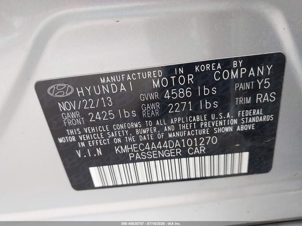 KMHEC4A44DA101270 2013 HYUNDAI SONATA HYBRID photo no. 9