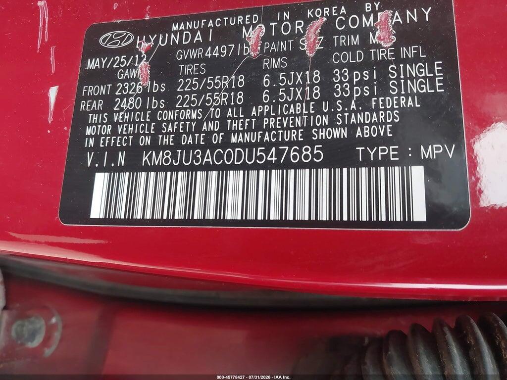 KM8JU3AC0DU547685 2013 HYUNDAI TUCSON photo no. 9