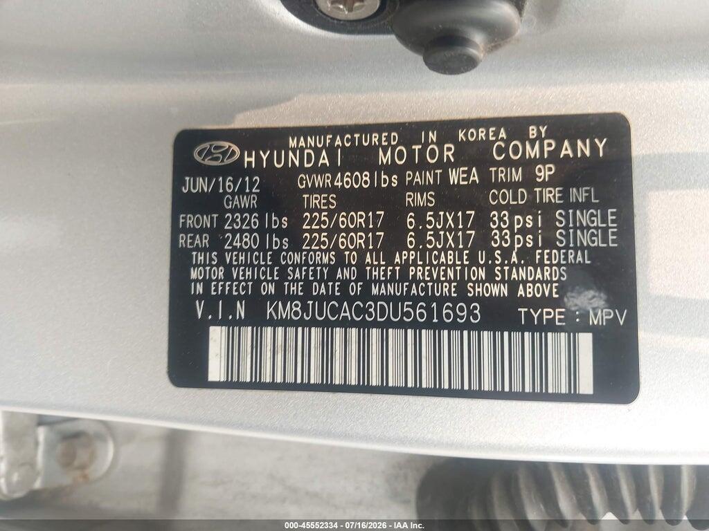 KM8JUCAC3DU561693 2013 HYUNDAI TUCSON photo no. 9