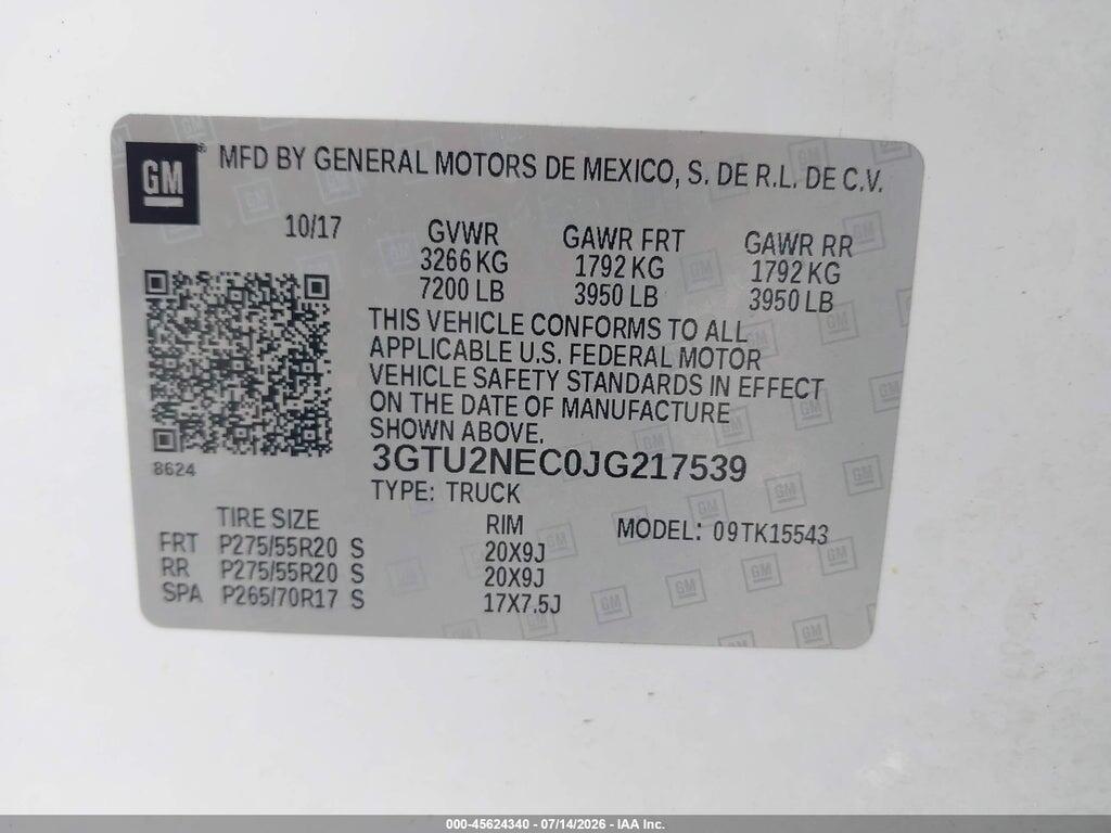 3GTU2NEC0JG217539 2018 GMC SIERRA 1500 photo no. 9