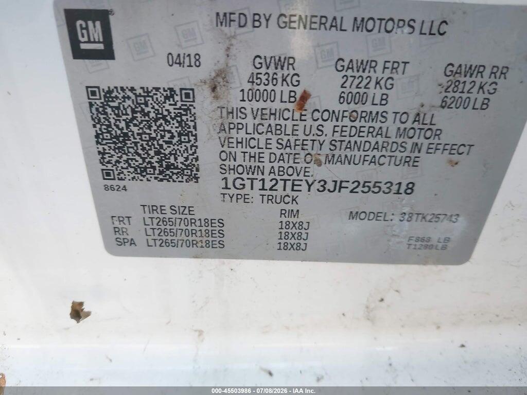 1GT12TEY3JF255318 2018 GMC SIERRA 2500HD photo no. 9