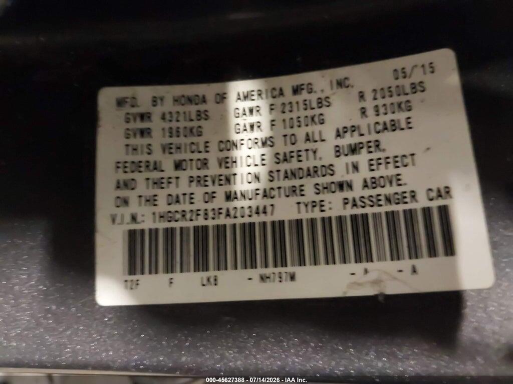 1HGCR2F83FA203447 2015 HONDA ACCORD photo no. 9