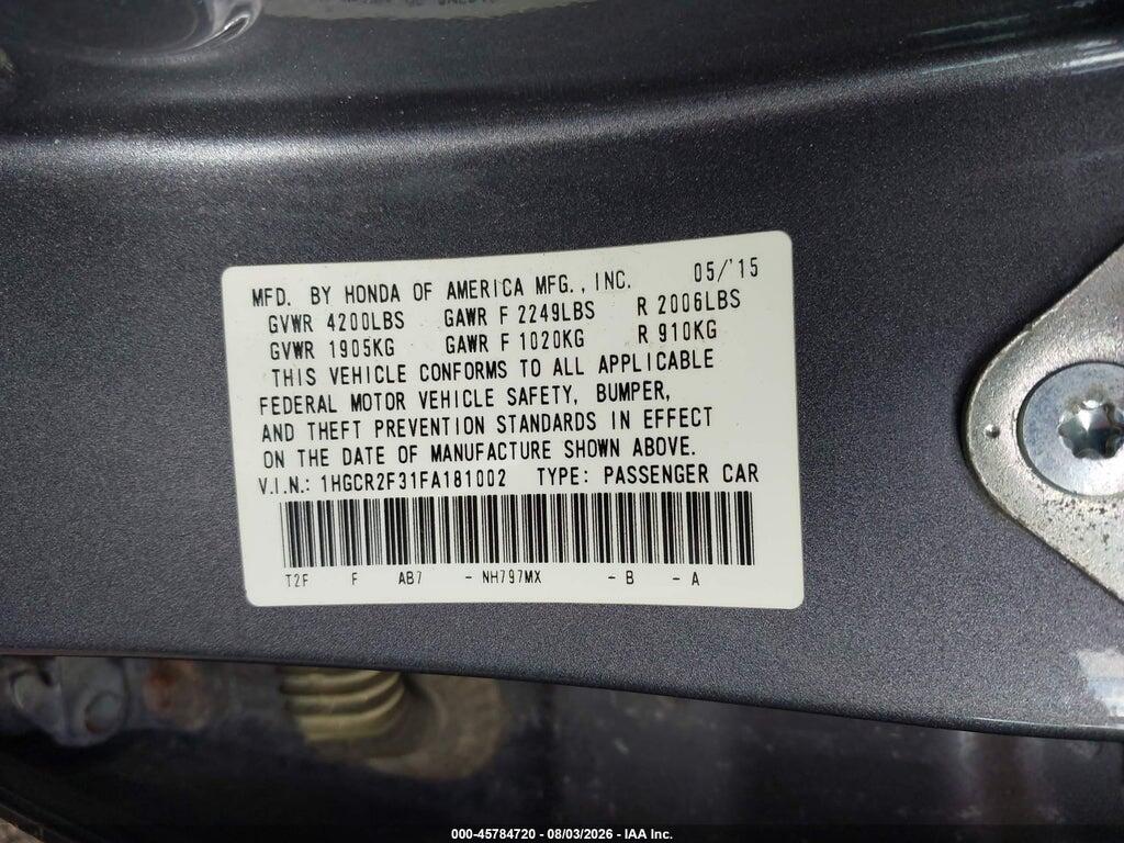 1HGCR2F31FA181002 2015 HONDA ACCORD photo no. 9