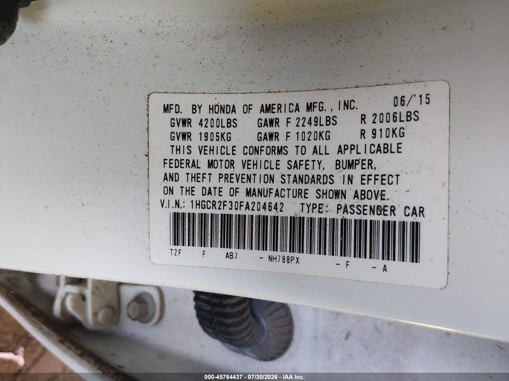 1HGCR2F30FA204642 2015 HONDA ACCORD photo no. 9