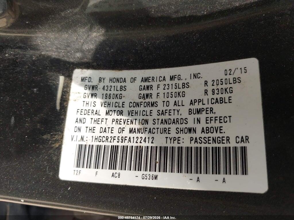 1HGCR2F59FA122412 2015 HONDA ACCORD photo no. 9