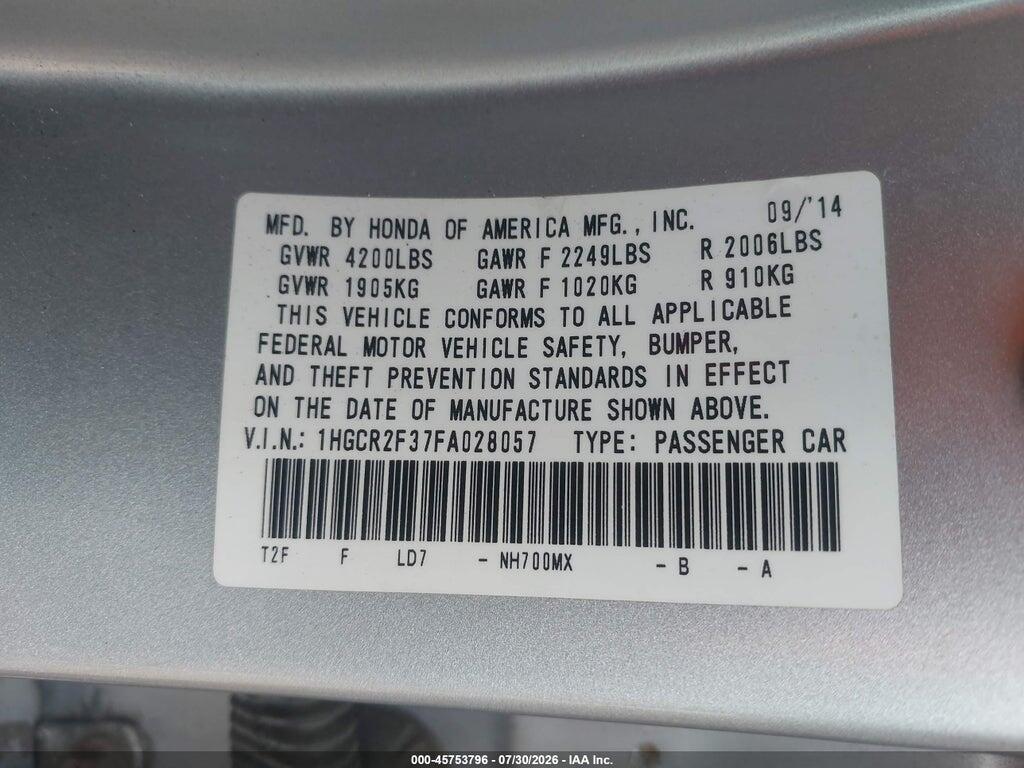 1HGCR2F37FA028057 2015 HONDA ACCORD photo no. 9