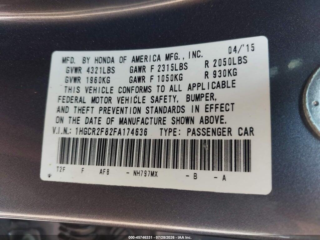 1HGCR2F82FA174636 2015 HONDA ACCORD photo no. 9