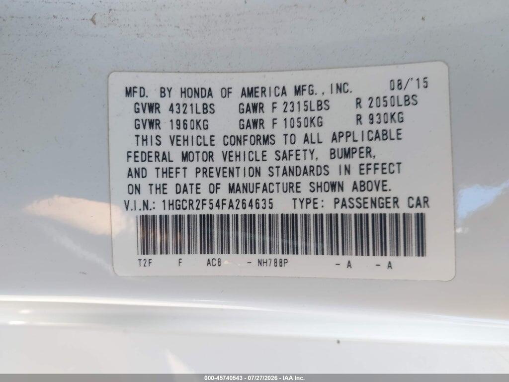 1HGCR2F54FA264635 2015 HONDA ACCORD photo no. 9