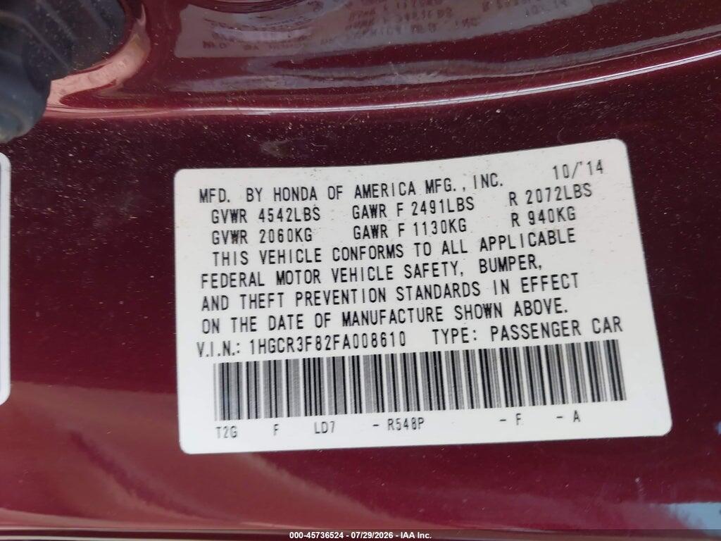 1HGCR3F82FA008610 2015 HONDA ACCORD photo no. 9