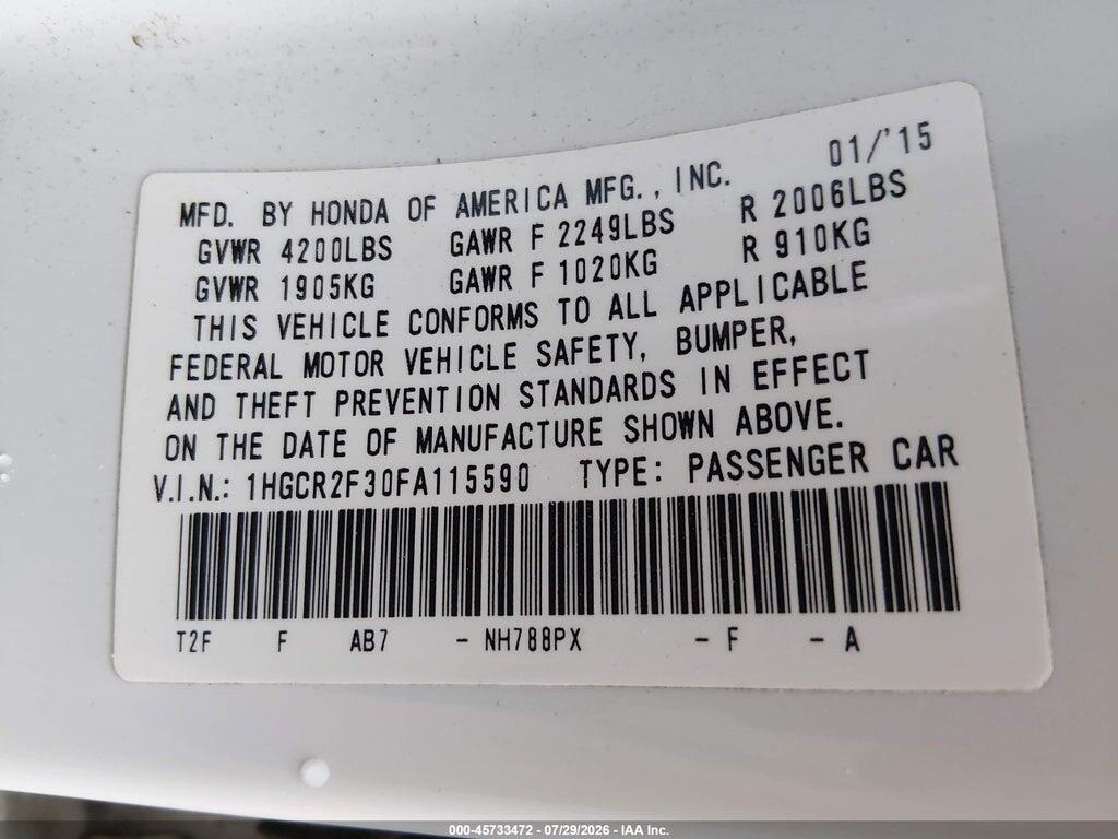 1HGCR2F30FA115590 2015 HONDA ACCORD photo no. 9
