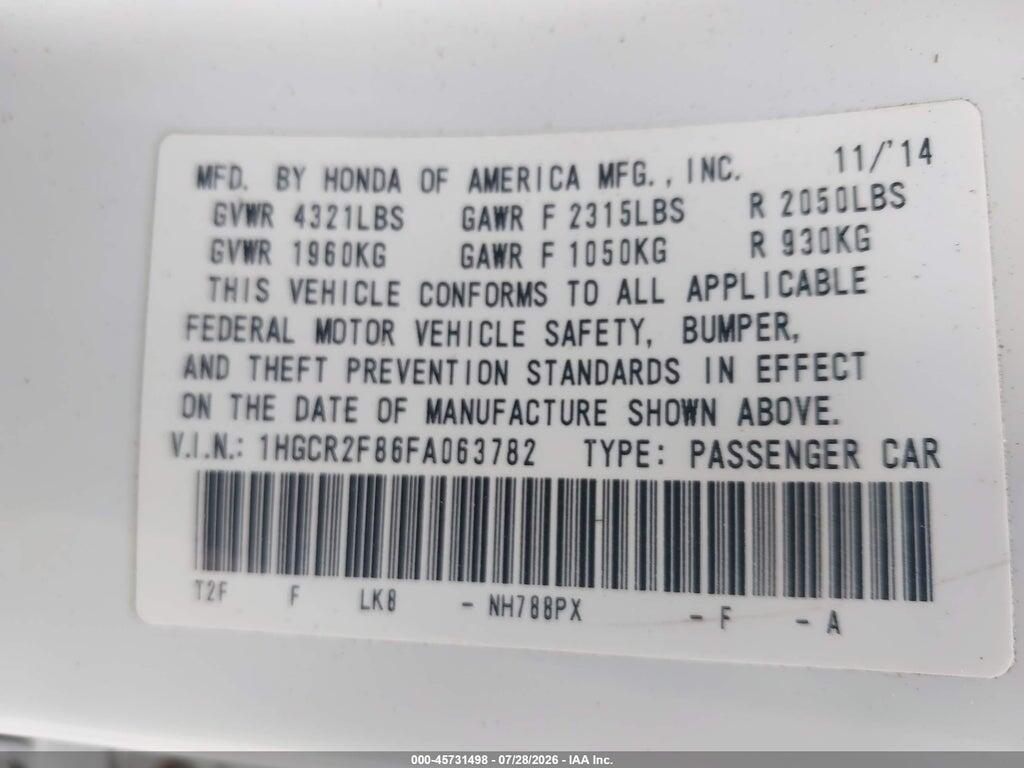 1HGCR2F86FA063782 2015 HONDA ACCORD photo no. 9