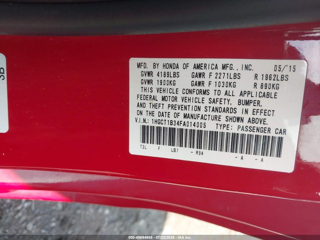 1HGCT1B34FA014005 2015 HONDA ACCORD photo no. 9