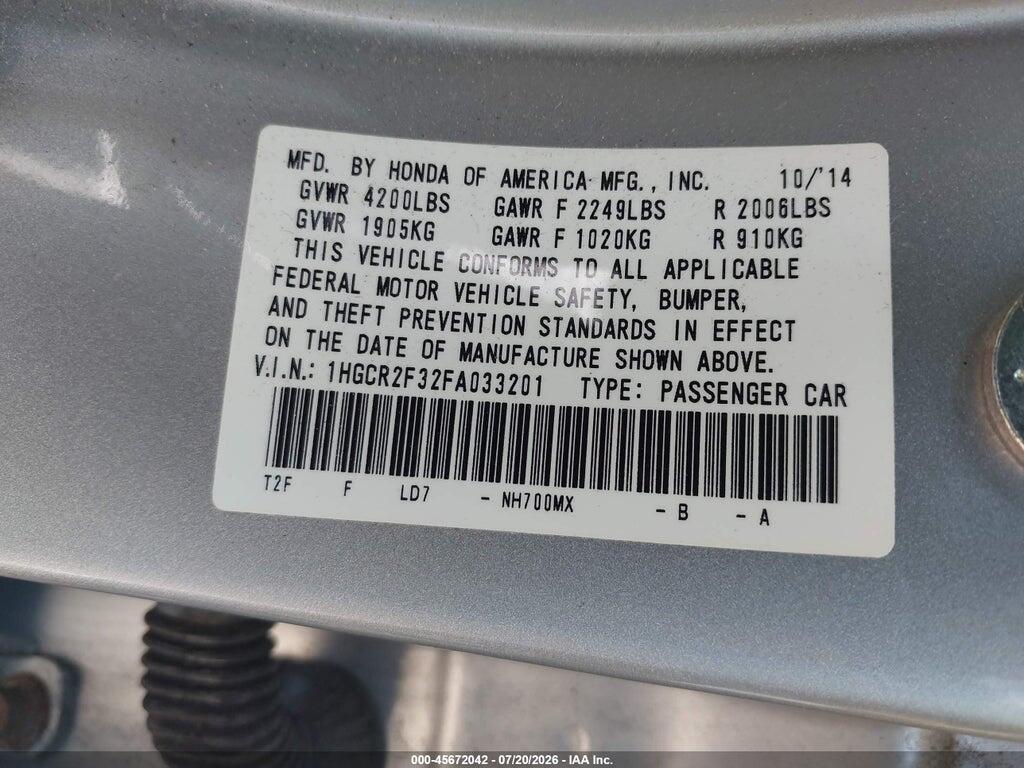 1HGCR2F32FA033201 2015 HONDA ACCORD photo no. 9