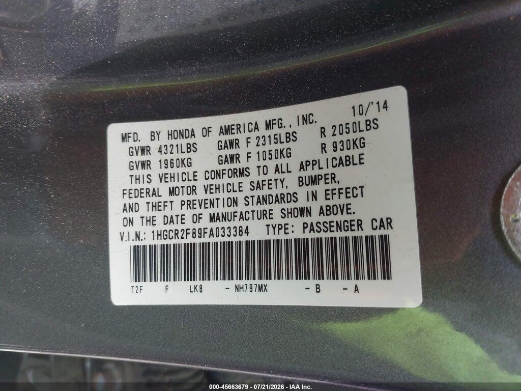 1HGCR2F89FA033384 2015 HONDA ACCORD photo no. 9