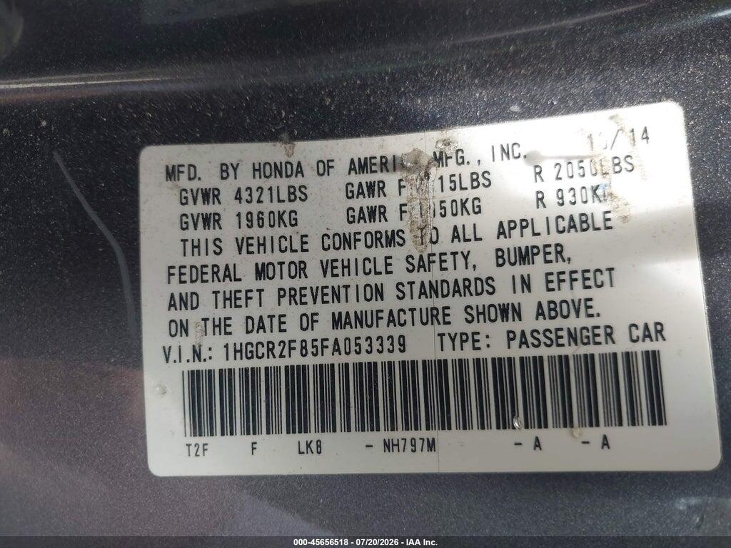 1HGCR2F85FA053339 2015 HONDA ACCORD photo no. 9