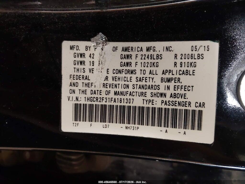 1HGCR2F31FA181307 2015 HONDA ACCORD photo no. 9