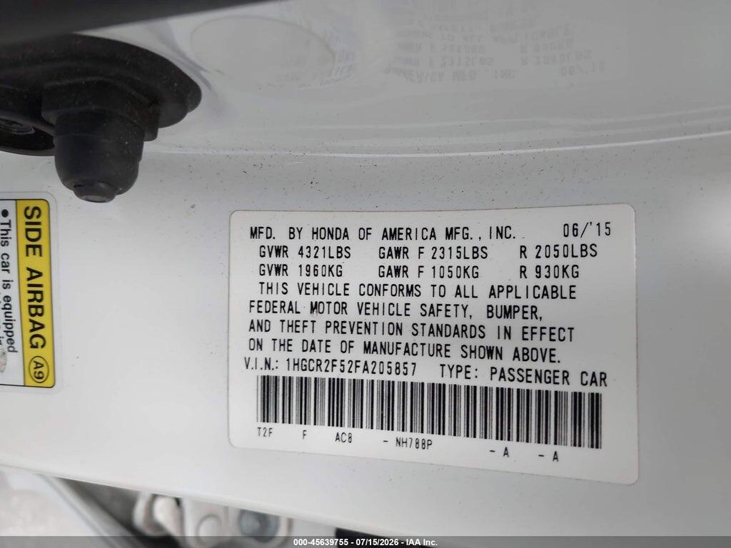 1HGCR2F52FA205857 2015 HONDA ACCORD photo no. 9