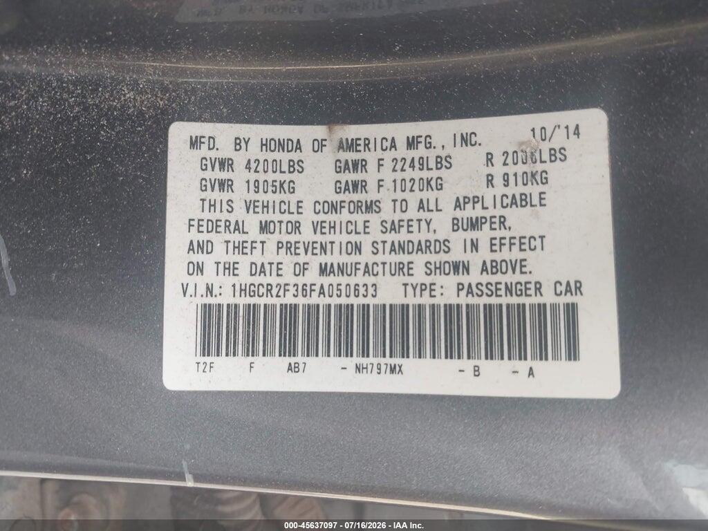 1HGCR2F36FA050633 2015 HONDA ACCORD photo no. 9