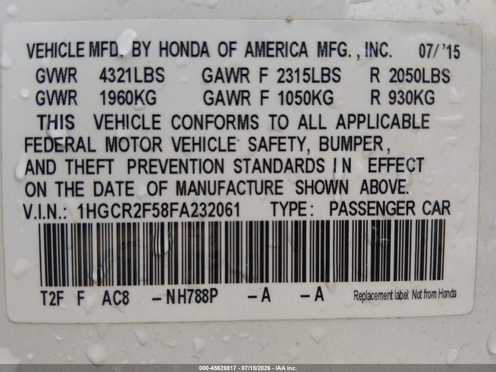 1HGCR2F58FA232061 2015 HONDA ACCORD photo no. 9