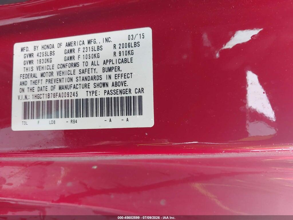 1HGCT1B76FA009245 2015 HONDA ACCORD photo no. 9