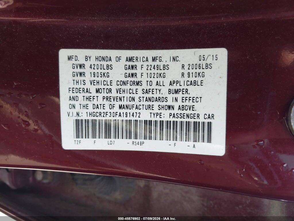 1HGCR2F30FA191472 2015 HONDA ACCORD photo no. 9