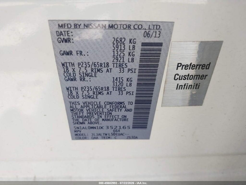 5N1AL0MN1DC352165 2013 INFINITI JX35 photo no. 9