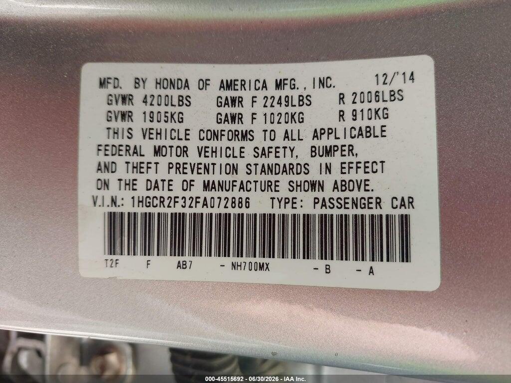 1HGCR2F32FA072886 2015 HONDA ACCORD photo no. 9