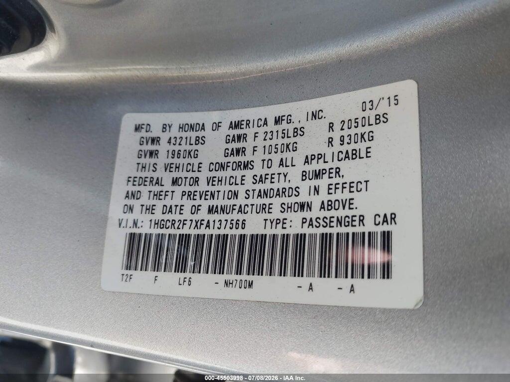 1HGCR2F7XFA137566 2015 HONDA ACCORD photo no. 9