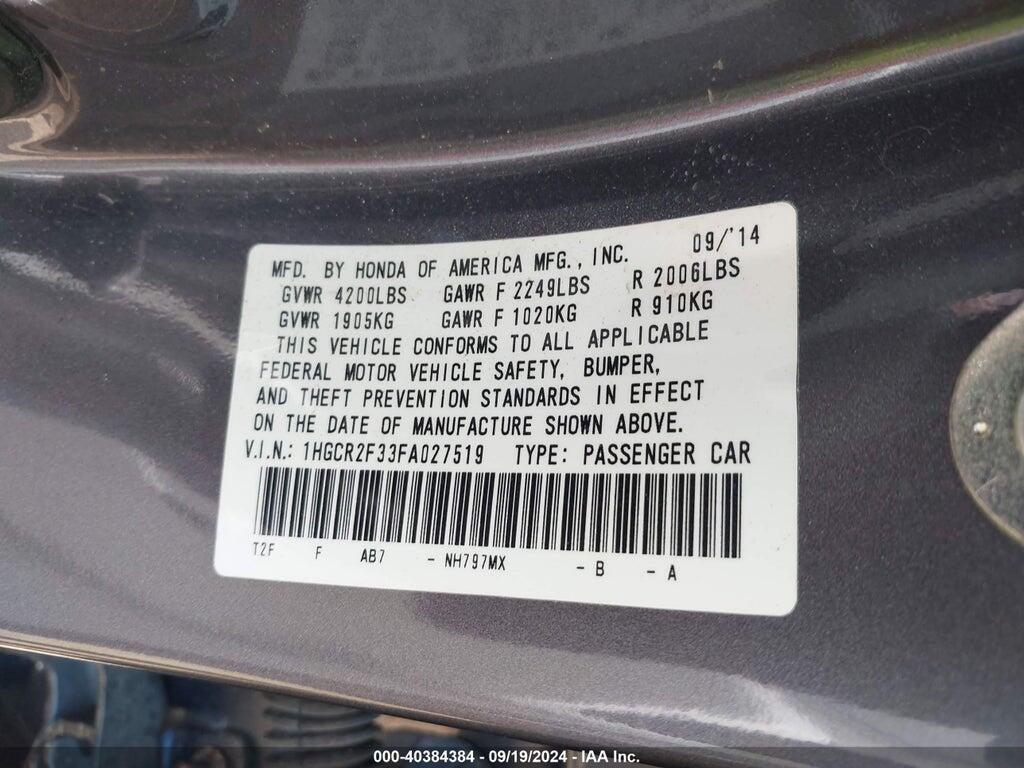1HGCR2F33FA027519 2015 HONDA ACCORD photo no. 9