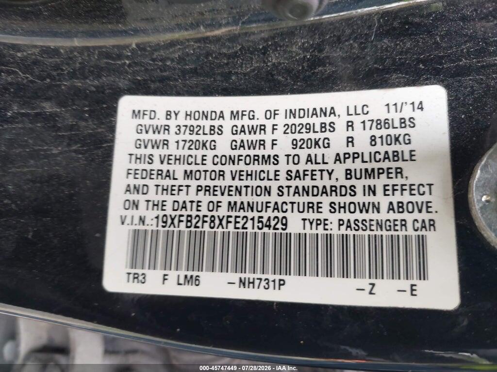 19XFB2F8XFE215429 2015 HONDA CIVIC photo no. 9