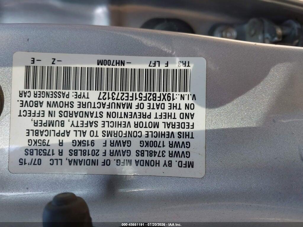 19XFB2F51FE273127 2015 HONDA CIVIC photo no. 9