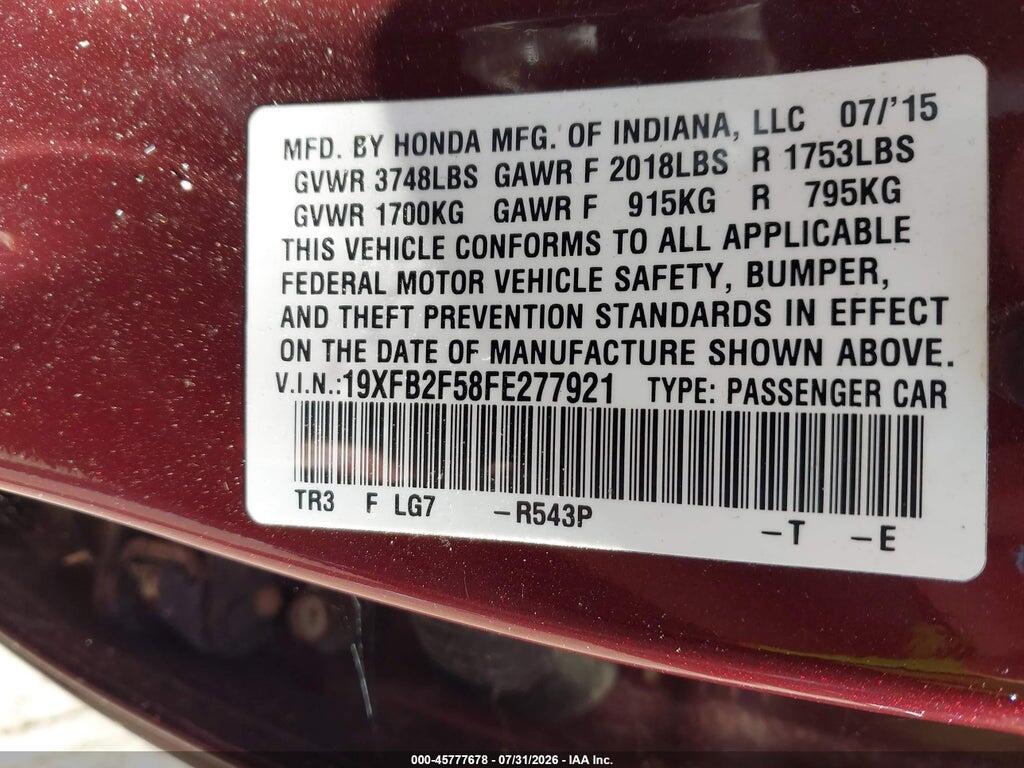 19XFB2F58FE277921 2015 HONDA CIVIC photo no. 9