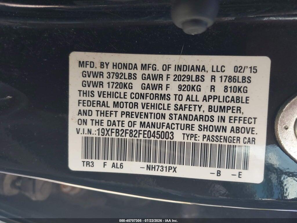 19XFB2F82FE045003 2015 HONDA CIVIC photo no. 9