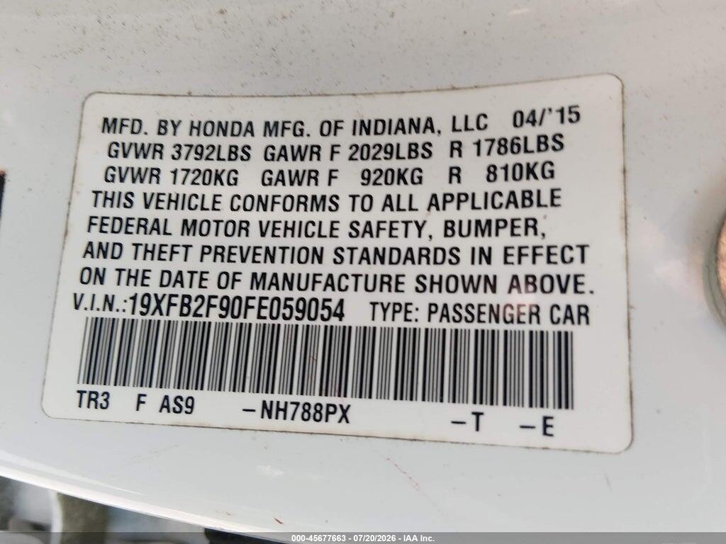 19XFB2F90FE059054 2015 HONDA CIVIC photo no. 9