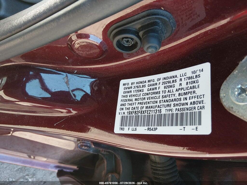 19XFB2F8XFE211316 2015 HONDA CIVIC photo no. 9