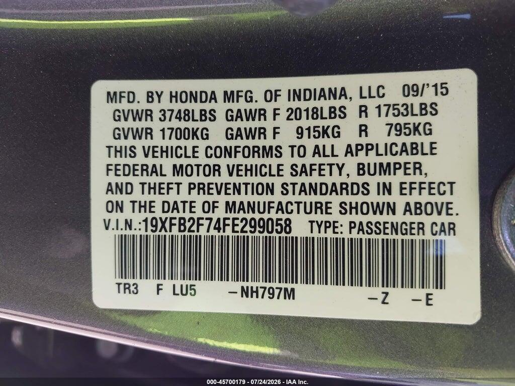 19XFB2F74FE299058 2015 HONDA CIVIC photo no. 9