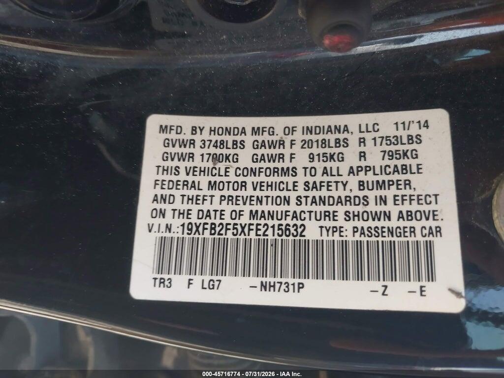 19XFB2F5XFE215632 2015 HONDA CIVIC photo no. 9