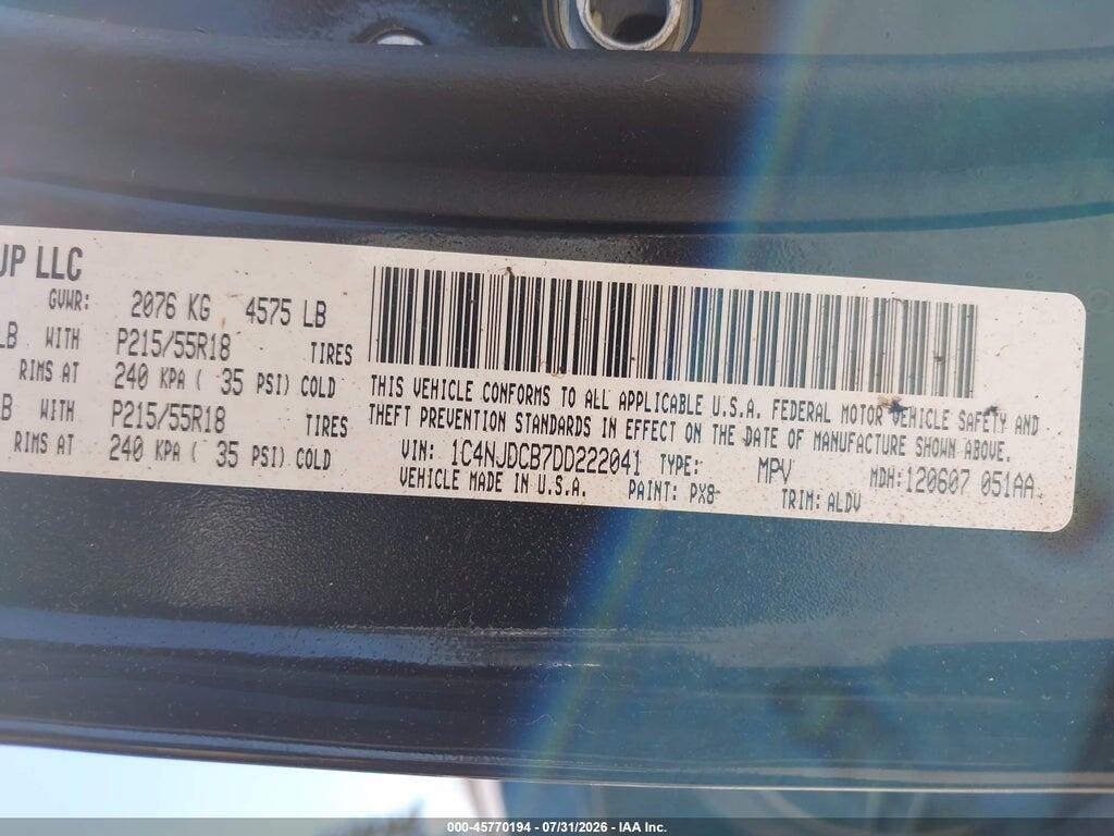 1C4NJDCB7DD222041 2013 JEEP COMPASS photo no. 9