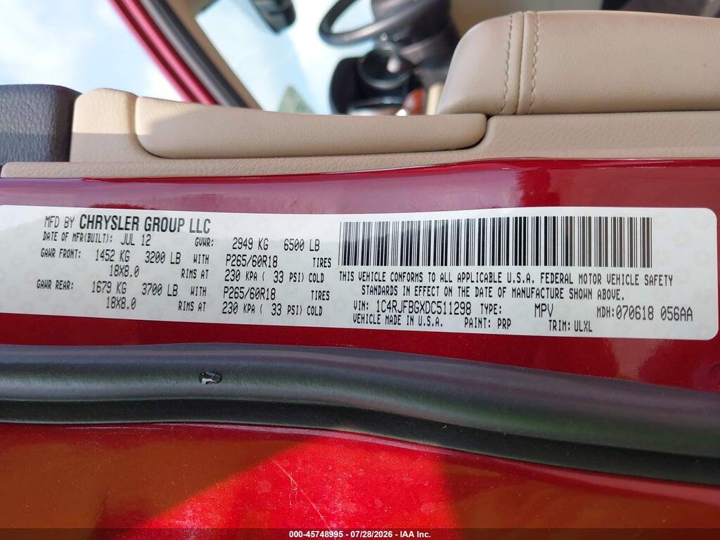 1C4RJFBGXDC511298 2013 JEEP GRAND CHEROKEE photo no. 9