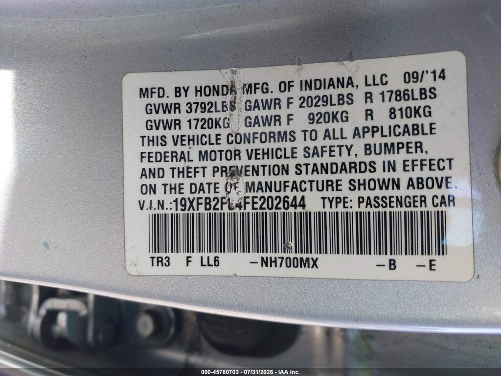 19XFB2F84FE202644 2015 HONDA CIVIC photo no. 9